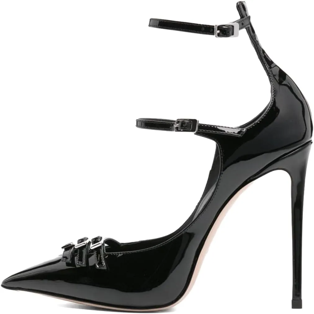 Pazzion Women Sexy Strappy Closed Pointed Toe Super High Heel Pumps Buckle Up Stiletto Heels Shoes for Nightclub Cocktail Dress Size 4-16 US