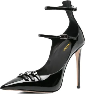 Pazzion Women Sexy Strappy Closed Pointed Toe Super High Heel Pumps Buckle Up Stiletto Heels Shoes for Nightclub Cocktail Dress Size 4-16 US