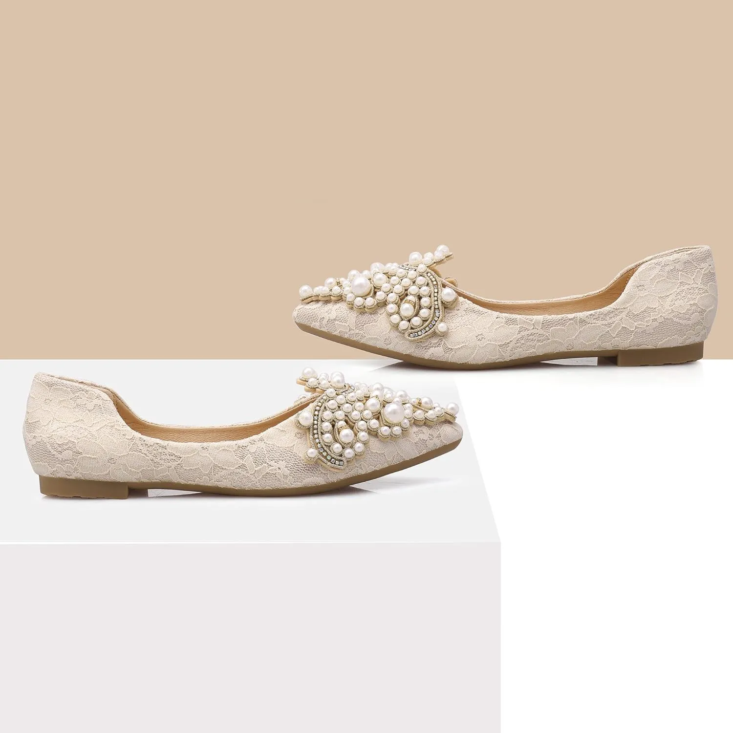 Pearl Decoration Women's Flat Bottom Pointed Toe One Step Flat Bottom Flat Bottom Shoes