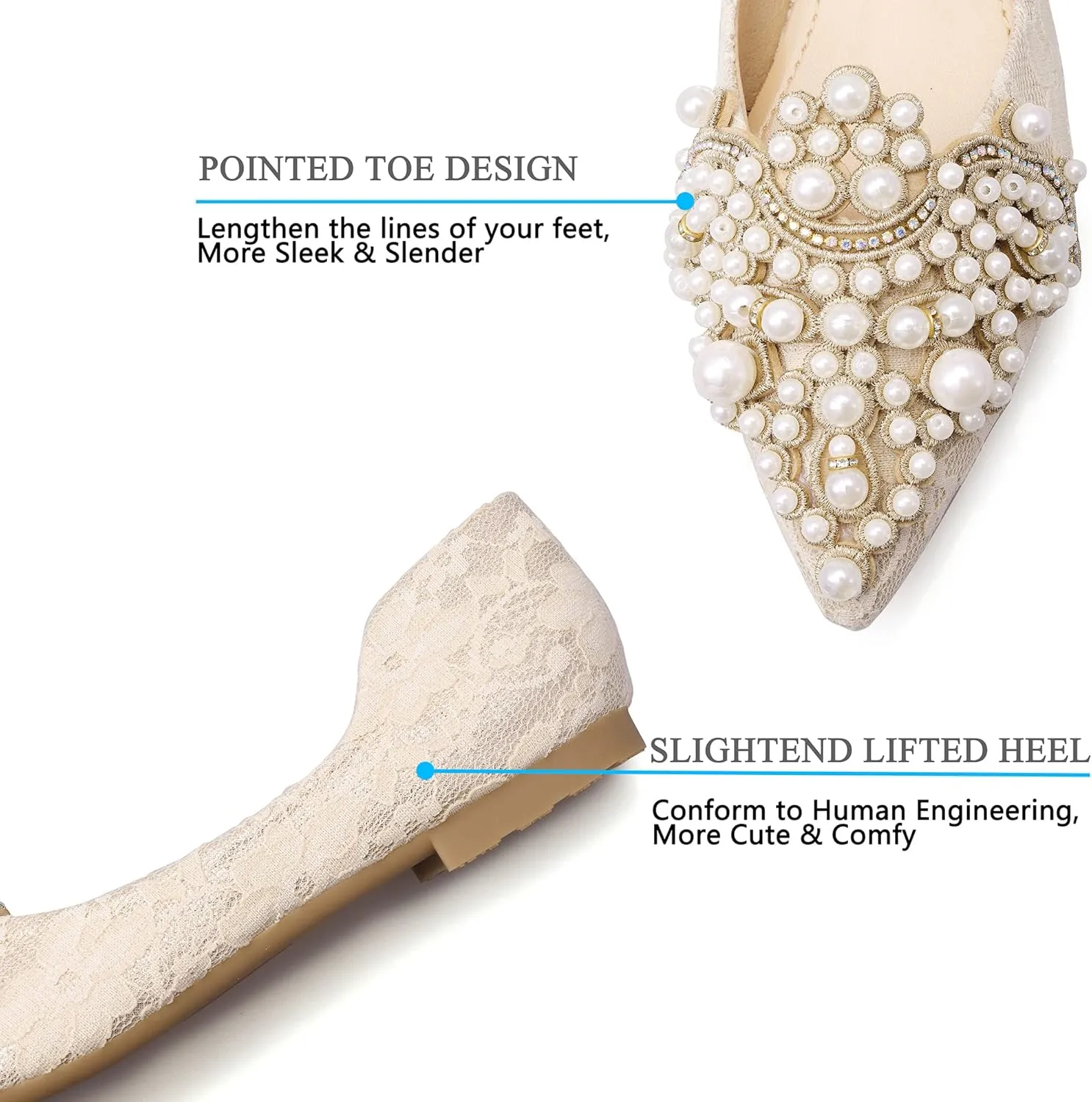 Pearl Decoration Women's Flat Bottom Pointed Toe One Step Flat Bottom Flat Bottom Shoes