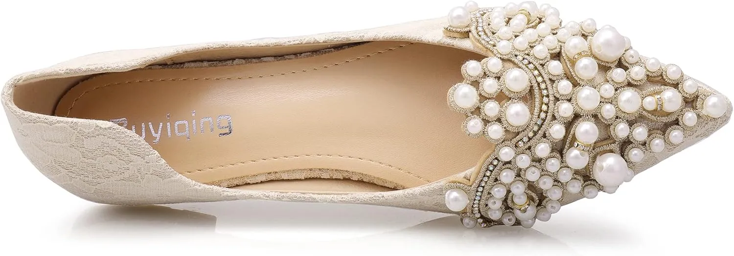 Pearl Decoration Women's Flat Bottom Pointed Toe One Step Flat Bottom Flat Bottom Shoes