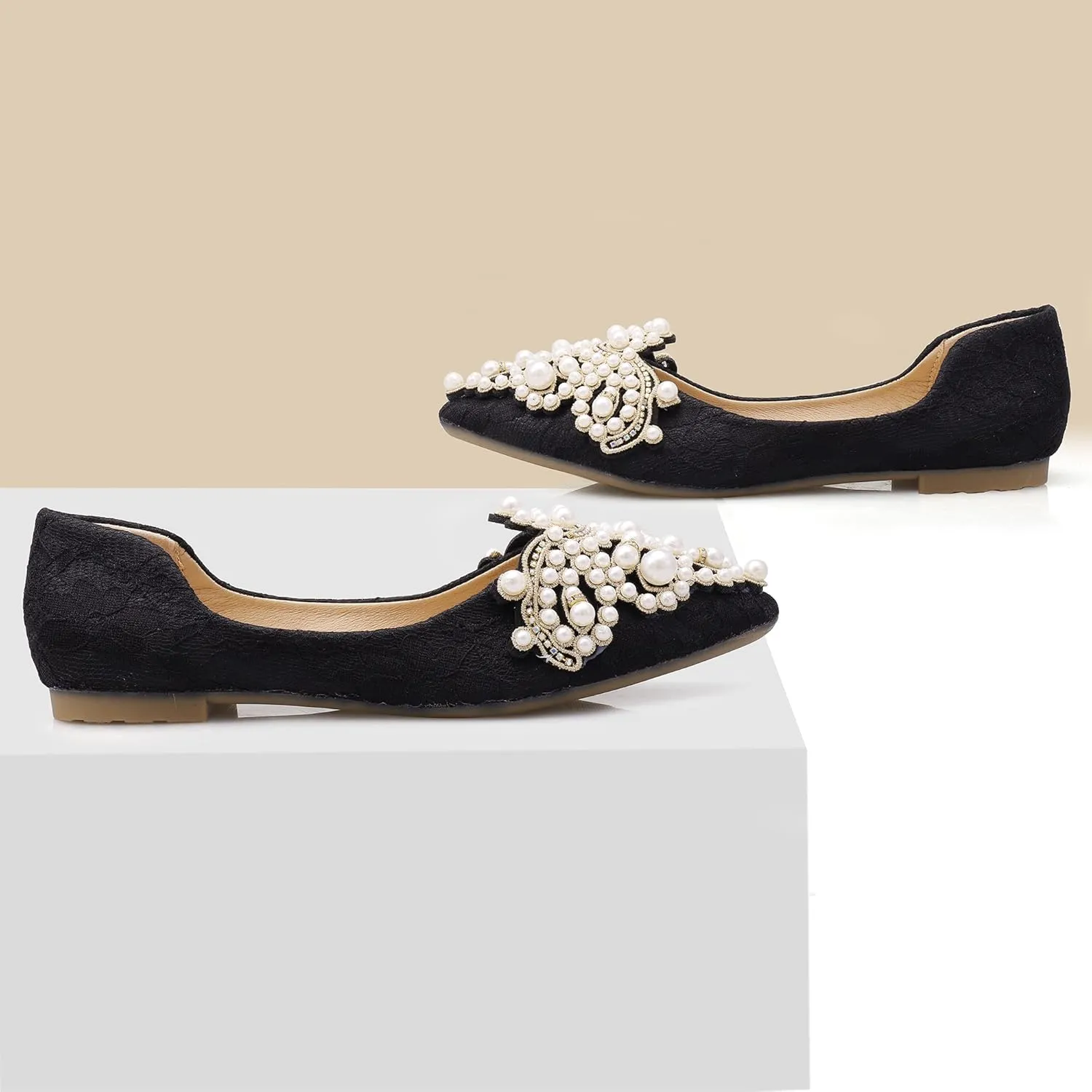 Pearl Decoration Women's Flat Bottom Pointed Toe One Step Flat Bottom Flat Bottom Shoes