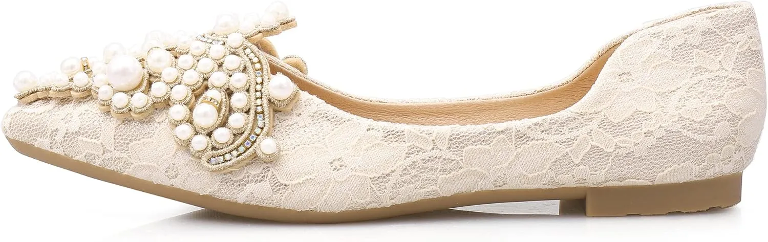 Pearl Decoration Women's Flat Bottom Pointed Toe One Step Flat Bottom Flat Bottom Shoes