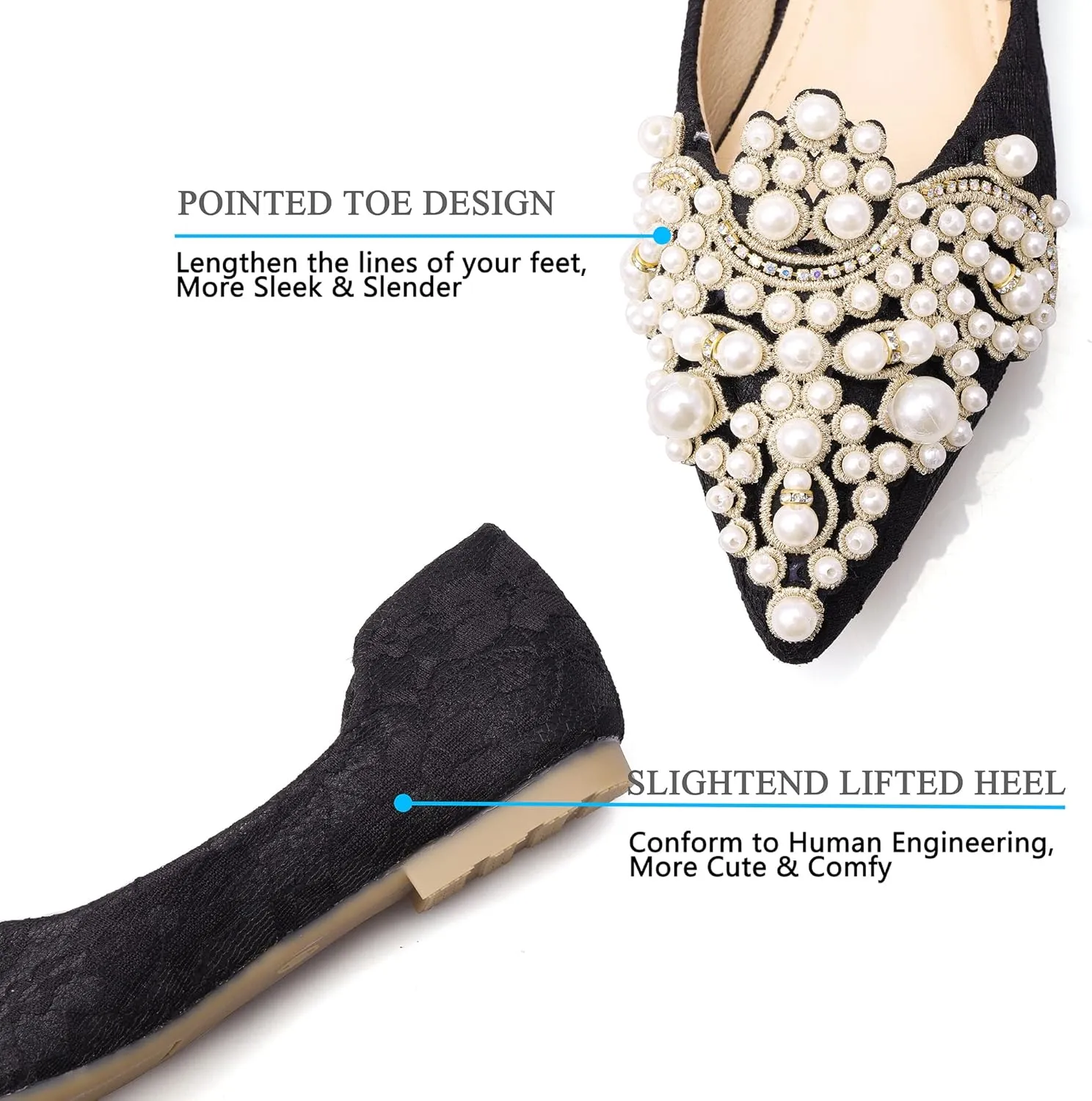 Pearl Decoration Women's Flat Bottom Pointed Toe One Step Flat Bottom Flat Bottom Shoes