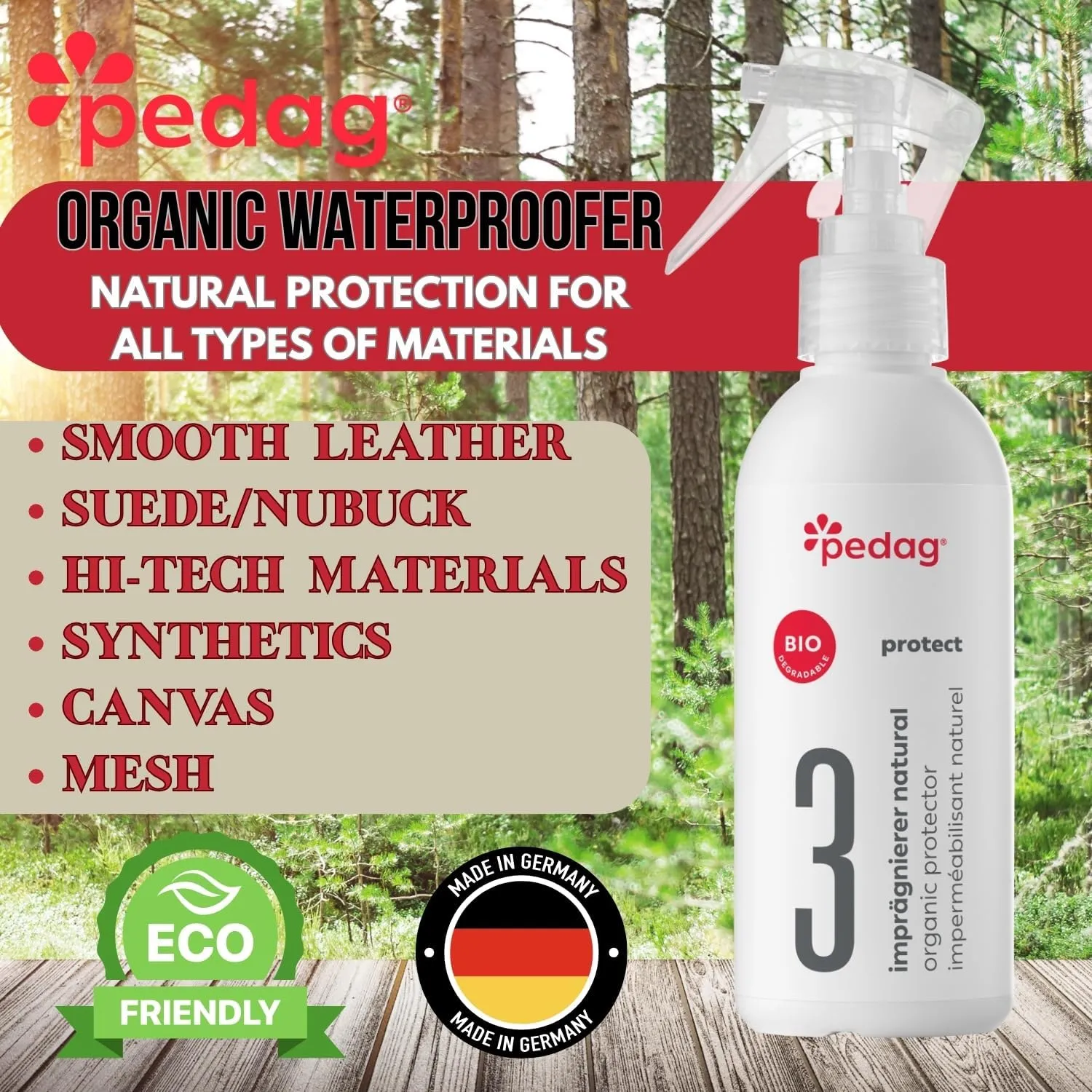pedag Organic Protector - Natural Waterproof your Shoes, Shoe Protector Spray - Sustainably Shields Materials from Dirt & Moisture, Odorless, Biodegradable, Indoor Use. Odorless.