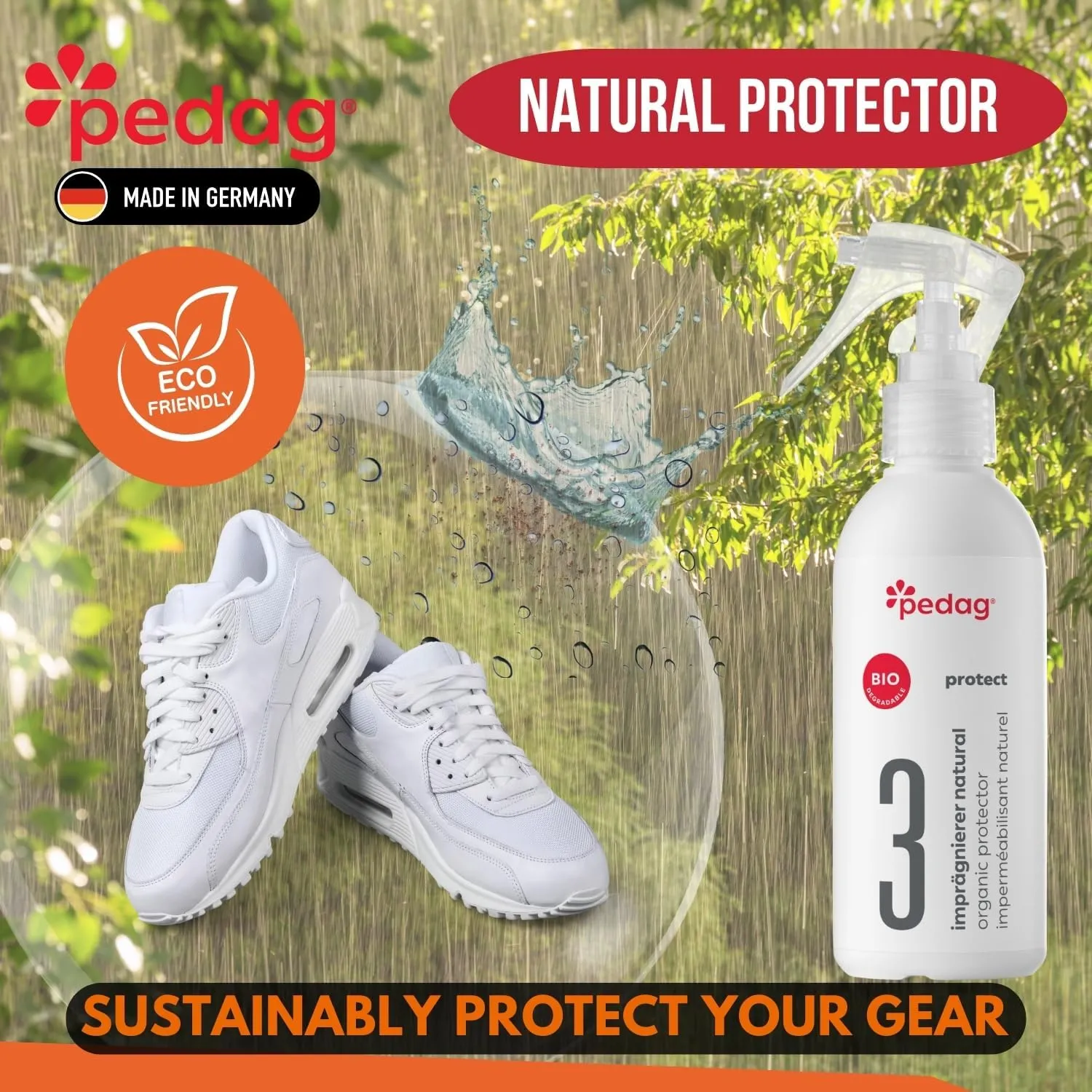 pedag Organic Protector - Natural Waterproof your Shoes, Shoe Protector Spray - Sustainably Shields Materials from Dirt & Moisture, Odorless, Biodegradable, Indoor Use. Odorless.