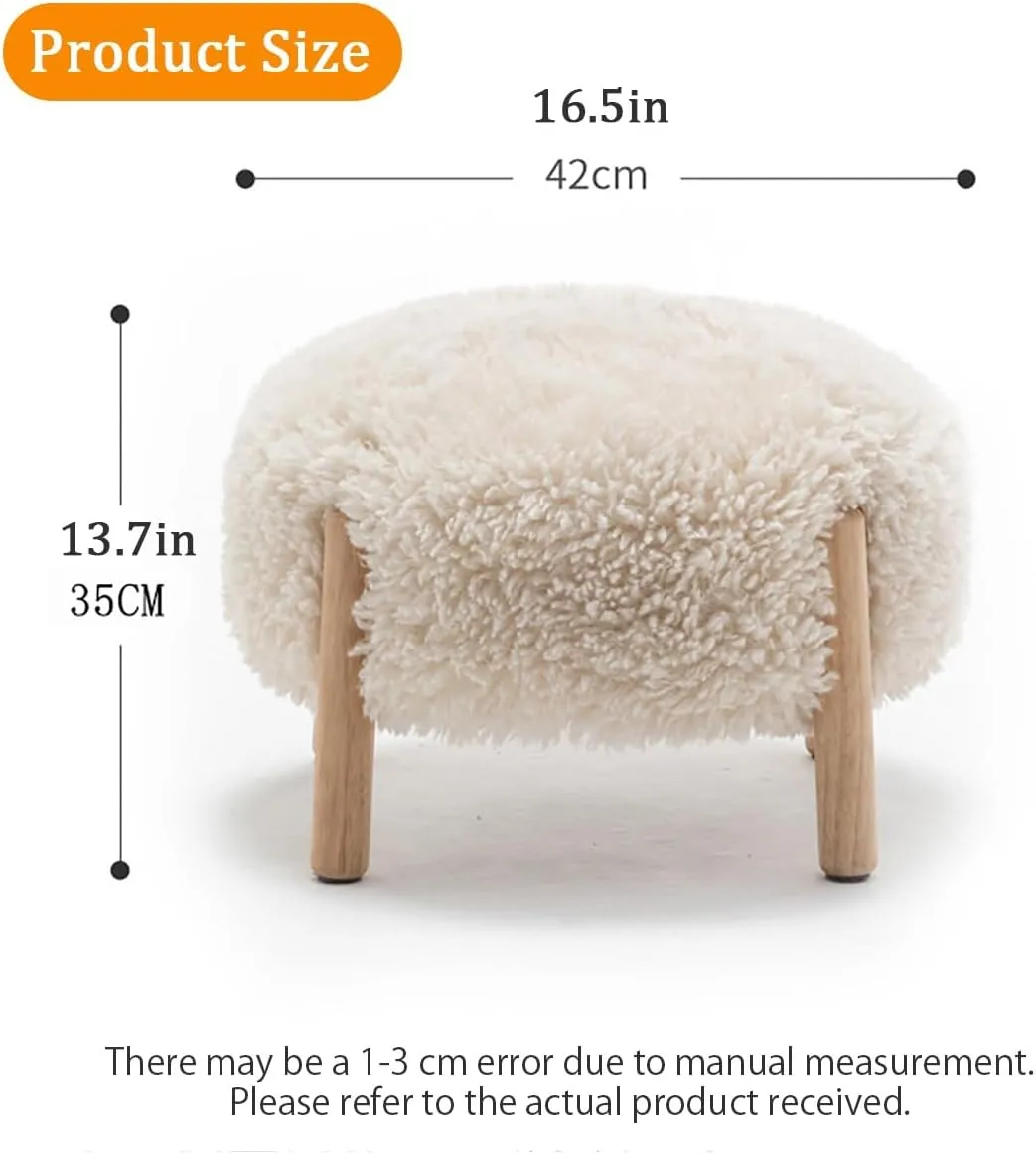 Pink Upholstered Lambswool Footstool with Solid Wood Legs for Living Room or Office Easy to Clean and Perfect for Shoe Changing