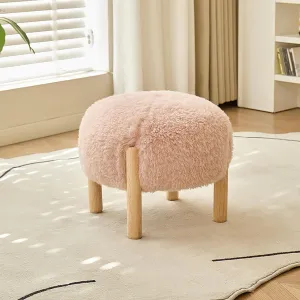 Pink Upholstered Lambswool Footstool with Solid Wood Legs for Living Room or Office Easy to Clean and Perfect for Shoe Changing