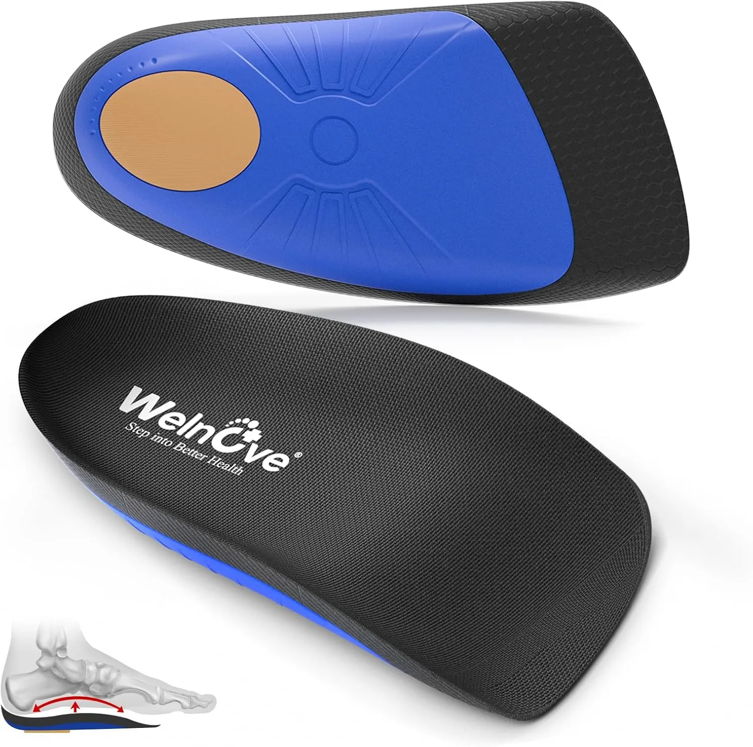 Plantar Fasciitis Inserts for Heel Pain - (FSA HSA Eligible) Welnove Arch Support Heel Cushions Insoles for Heel Spur, Achilles Tendon, Heel Cups for Most Shoes, Women's 6-9, Men's 5-8