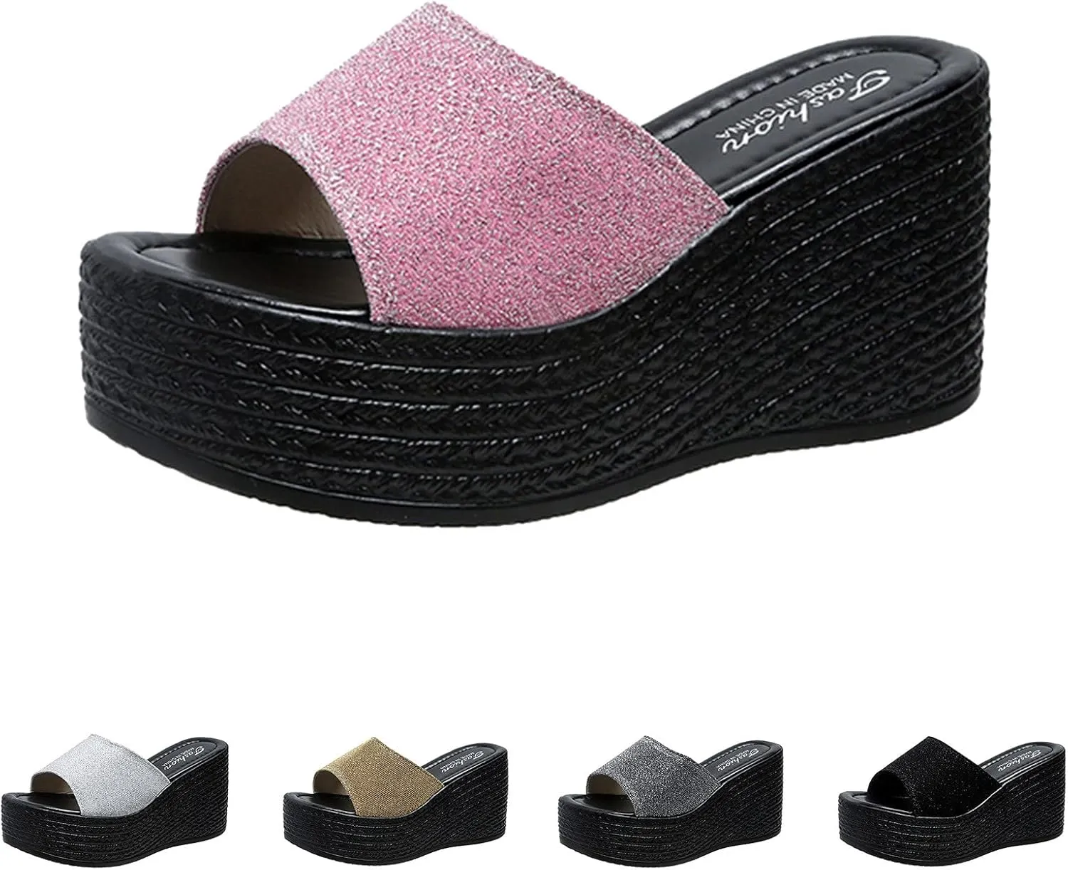 Platform Sandals Women Black Platform Wedge Sandals Casual Beach Outdoor Sandals Slip on Summer Boho Shoes