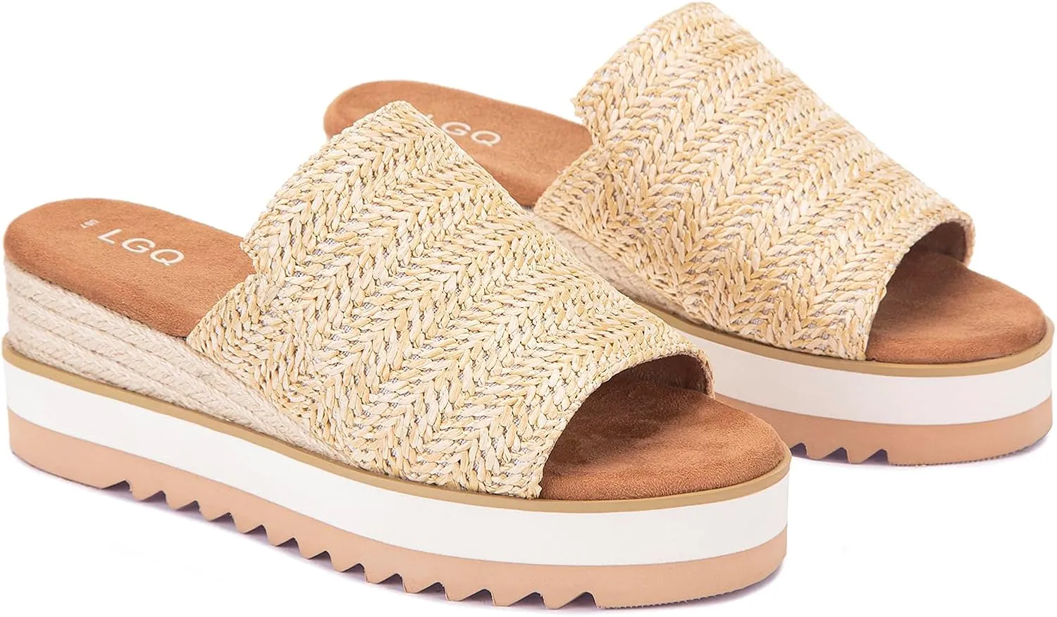 Platform Slip on Espadrille Sandals for Women Wedges Open Toe Slides Women's Bohemia Sandals Slip on Mules Sandal Summer Beach Slippers
