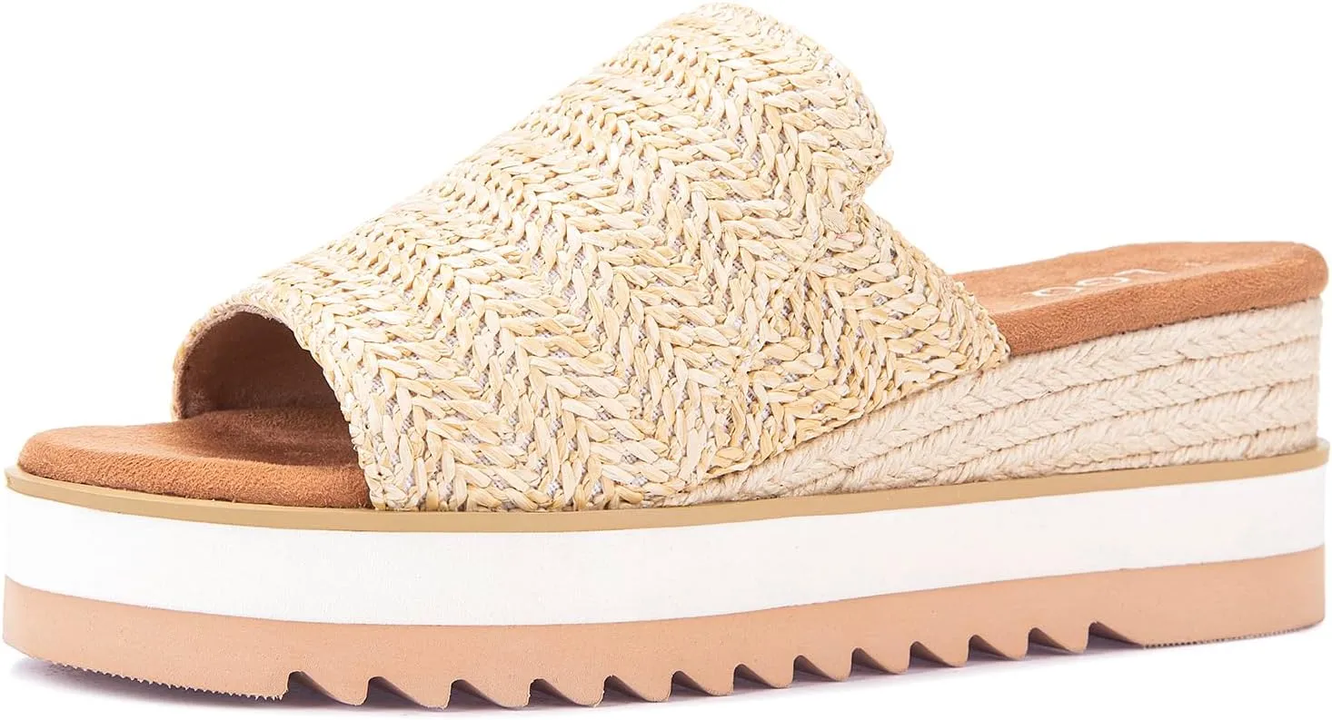 Platform Slip on Espadrille Sandals for Women Wedges Open Toe Slides Women's Bohemia Sandals Slip on Mules Sandal Summer Beach Slippers