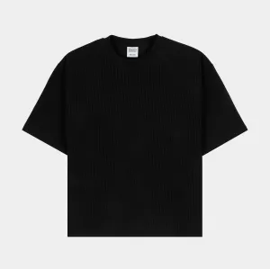 Pleated Woven Mens Short Sleeve Shirt (Black)
