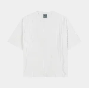 Pleated Woven Mens Short Sleeve Shirt (White)