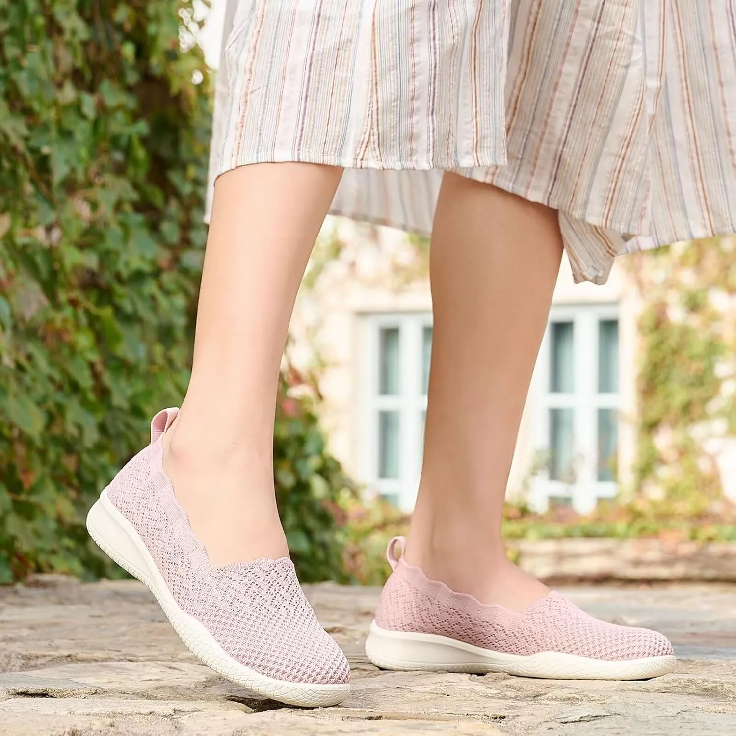 poemlady Women's Walking Shoes - Mesh Slip on Sneaker Knit Round Toe Casual Memory Foam Low Wedge Nurse Shoes for Work