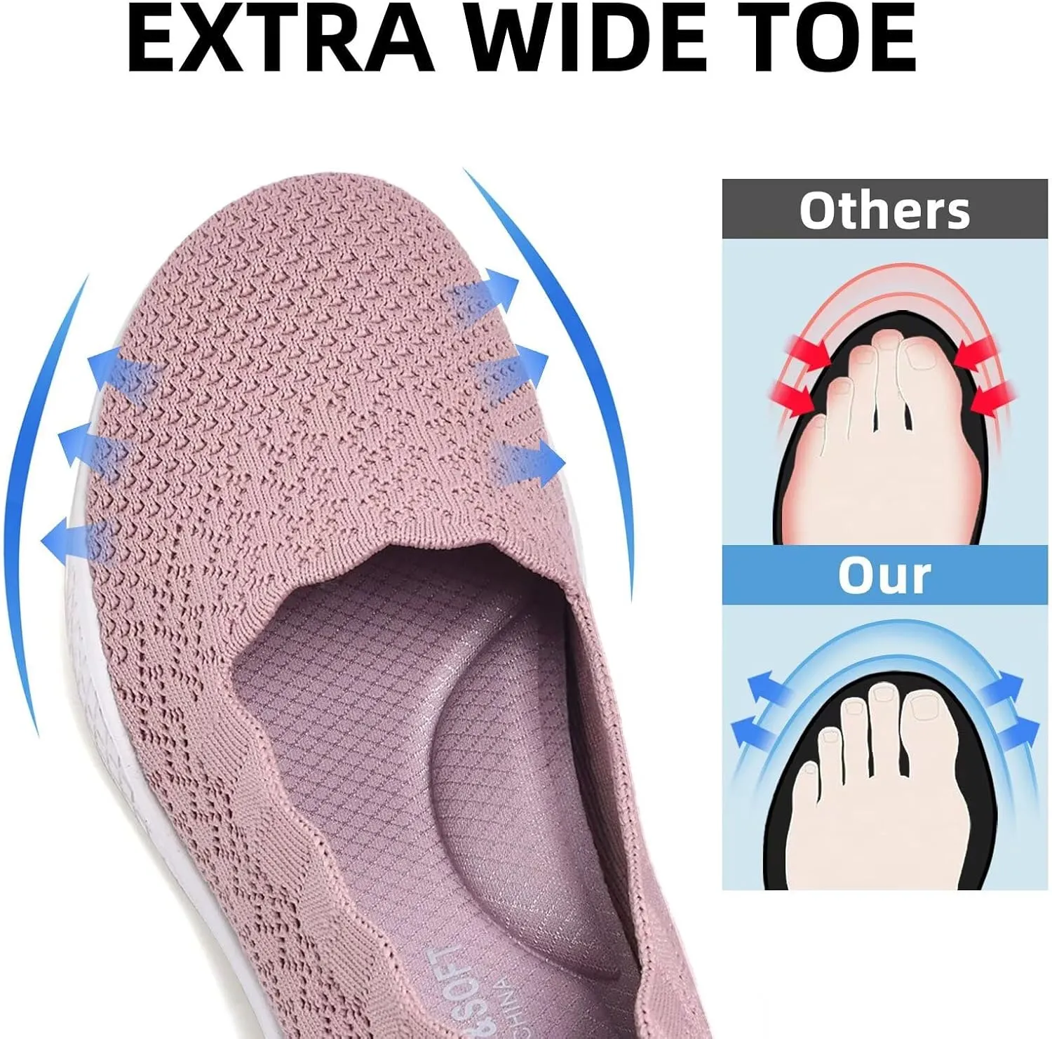 poemlady Women's Walking Shoes - Mesh Slip on Sneaker Knit Round Toe Casual Memory Foam Low Wedge Nurse Shoes for Work