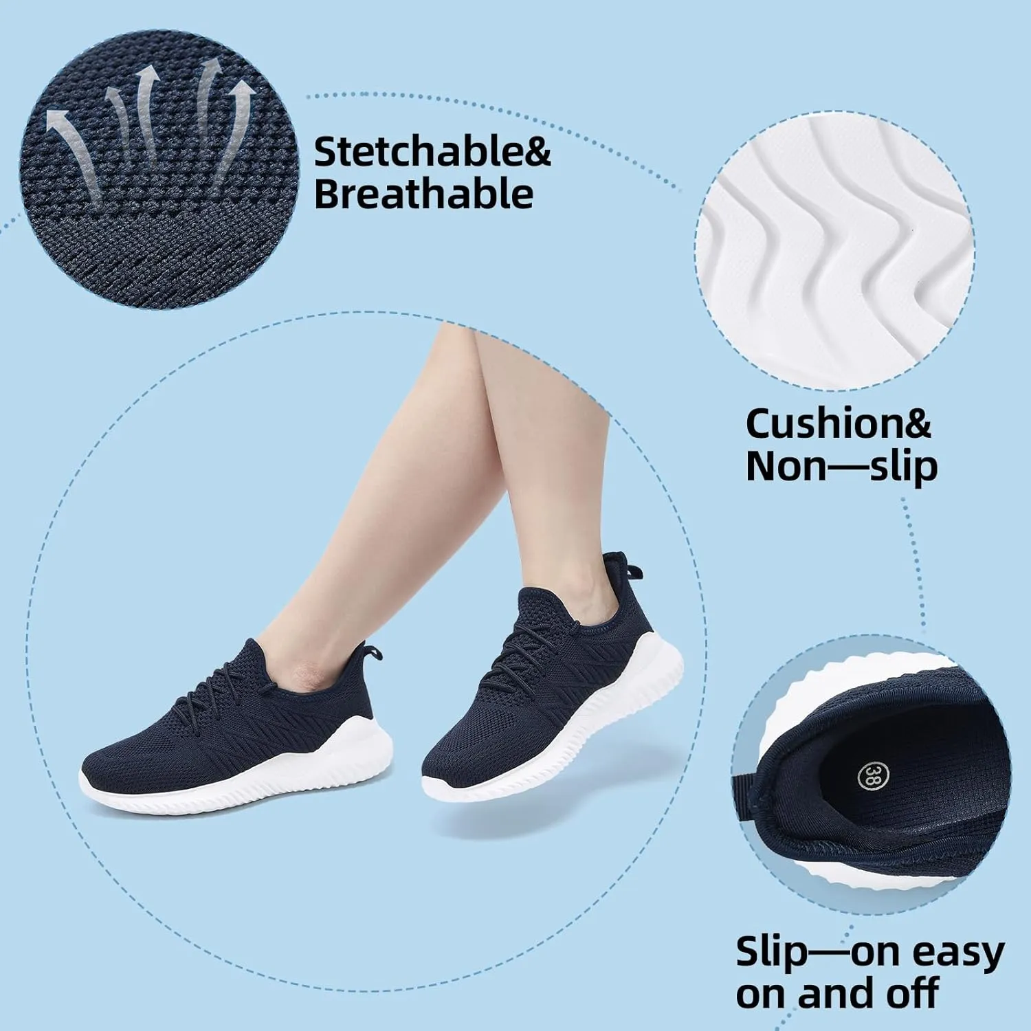 PPQ Womens Slip On Walking Shoes，Memory Foam Lightweight Comfort Casual Workout Shoes,Yoga Or Tennis Or Running Sneakers