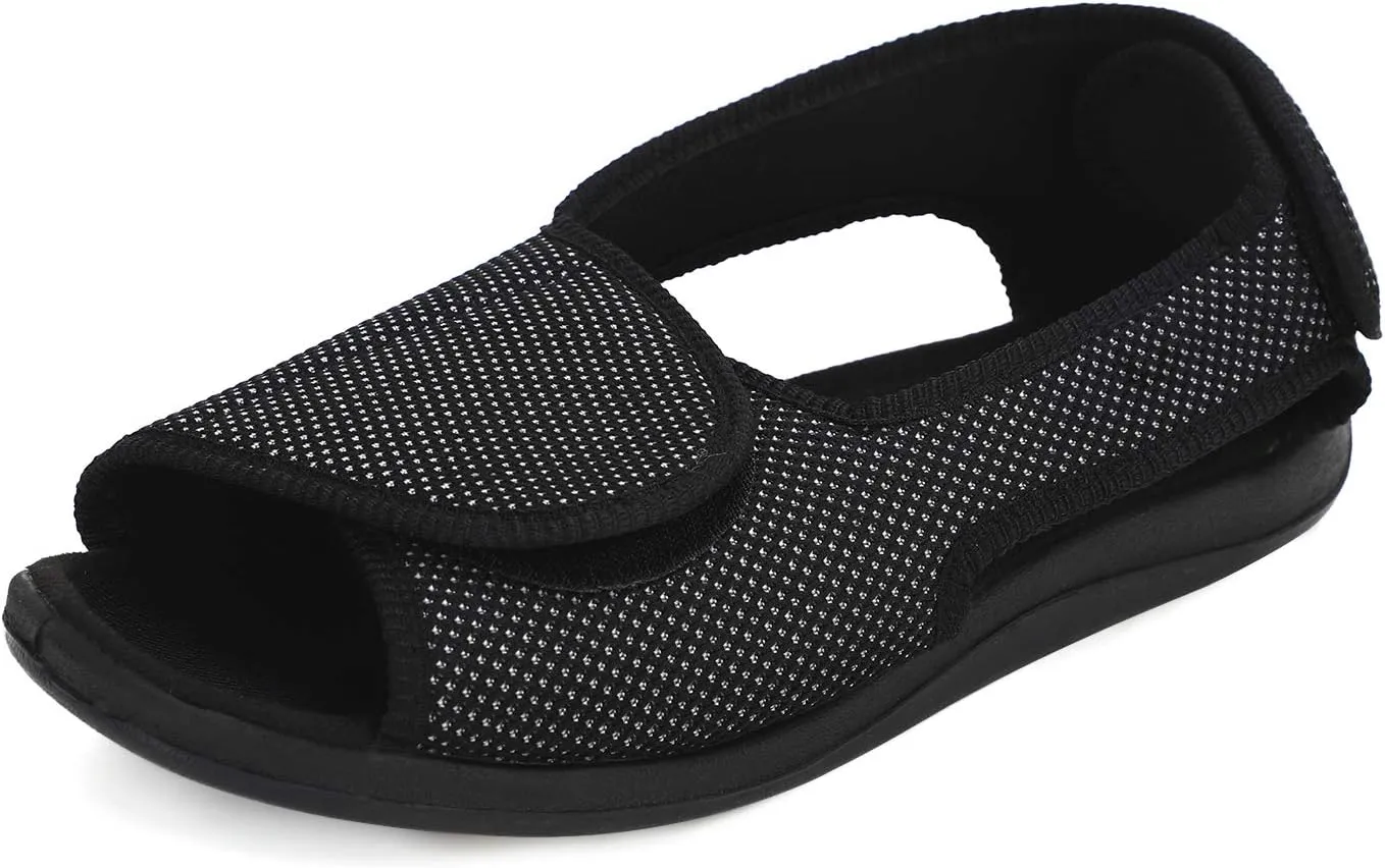 Pregnant Woman Elder Men Extra Wide Sandal Adjustable Upper Open Toe Edema Swollen Feet Diabetic Slippers Breathable Mesh Anti-Slip Rubber Sole Comfort Walking Shoes Sneaker