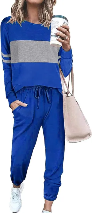 PRETTYGARDEN Women's Color Block 2 Piece Tracksuit Crewneck Long Sleeve Tops Long Sweatpants Outfits Lounge Sets