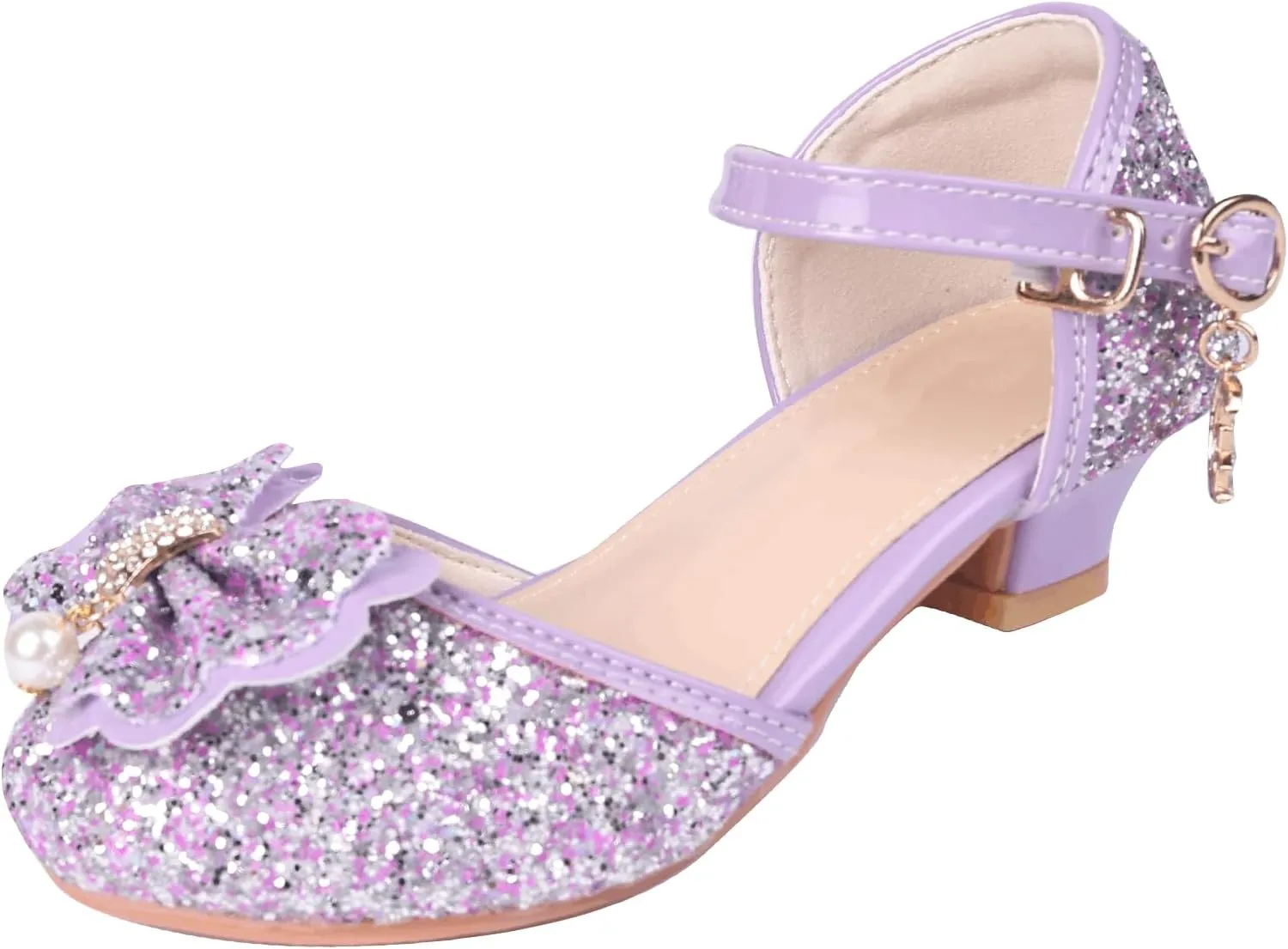Princess Shoes Glitter-Girl Dress Shoes for Toddler Little Kid Round Toe with Bow,1.2" Low Heel for Wedding Christmas Party Father-Daughter Dance