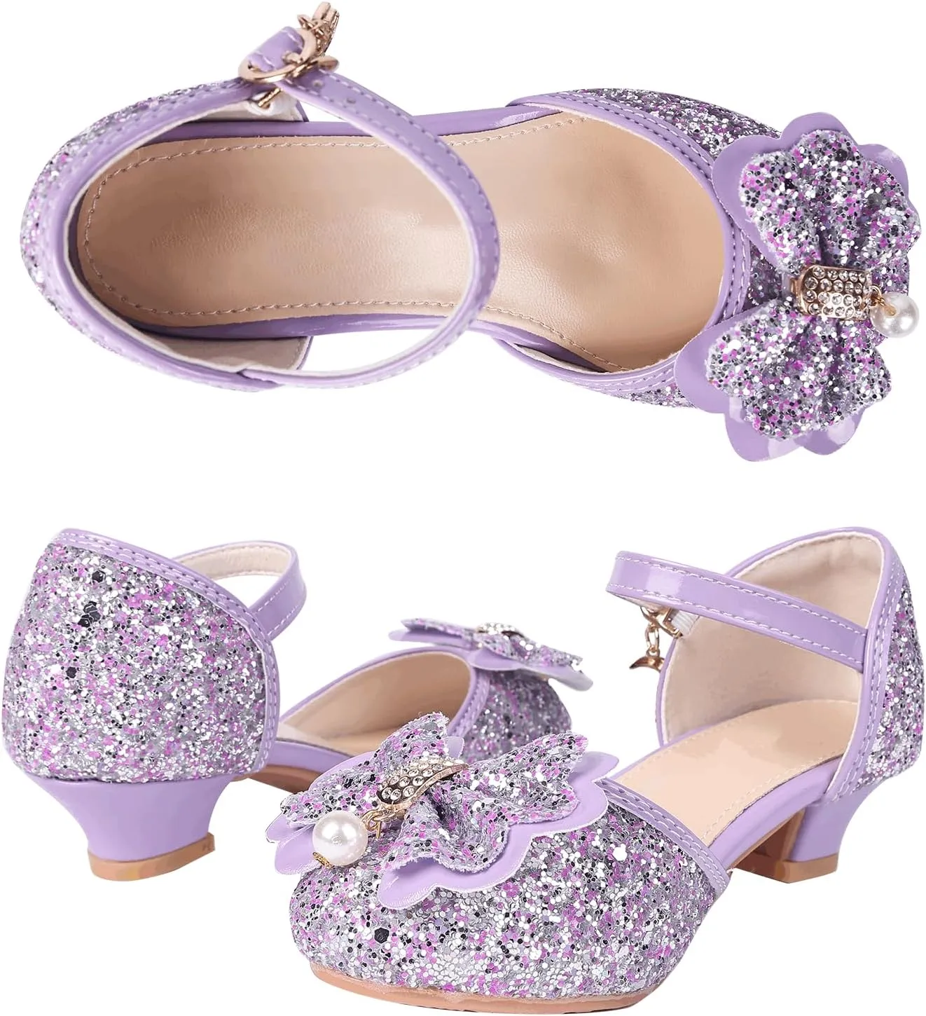 Princess Shoes Glitter-Girl Dress Shoes for Toddler Little Kid Round Toe with Bow,1.2" Low Heel for Wedding Christmas Party Father-Daughter Dance