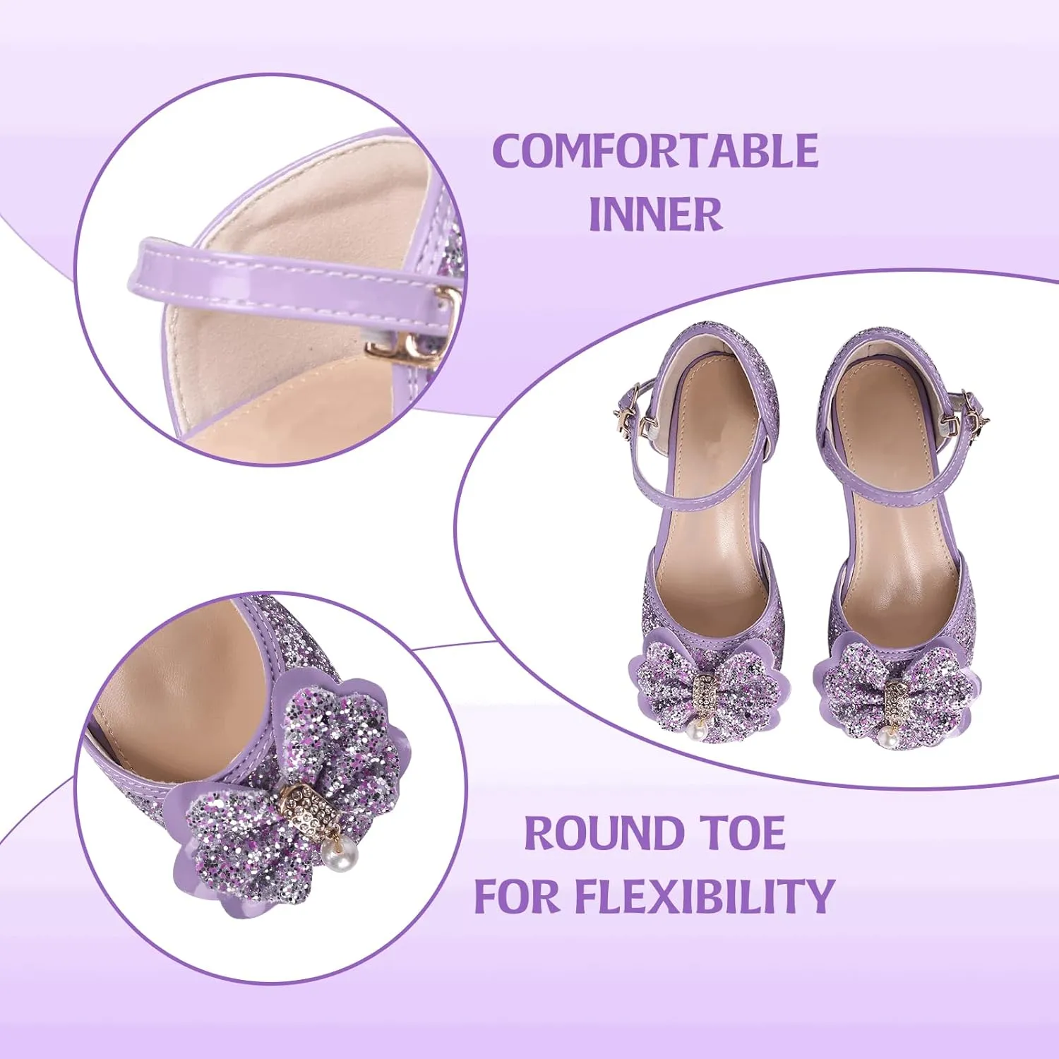 Princess Shoes Glitter-Girl Dress Shoes for Toddler Little Kid Round Toe with Bow,1.2" Low Heel for Wedding Christmas Party Father-Daughter Dance