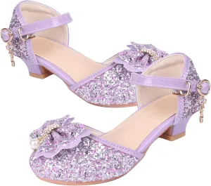 Princess Shoes Glitter-Girl Dress Shoes for Toddler Little Kid Round Toe with Bow,1.2" Low Heel for Wedding Christmas Party Father-Daughter Dance