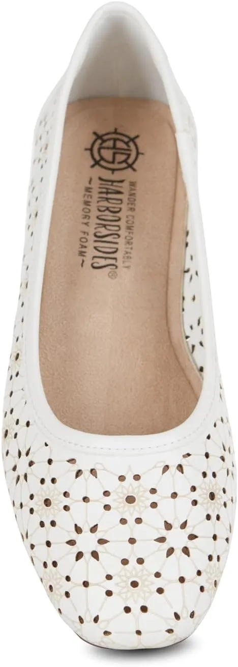 Priscilla Women’s Flats – Comfortable Vegan Slip-On Shoes with Memory Foam, Breathable Eyelet Stitch Detail, Available in Black, Cafe, White, Medium & Wide Sizes 6-10