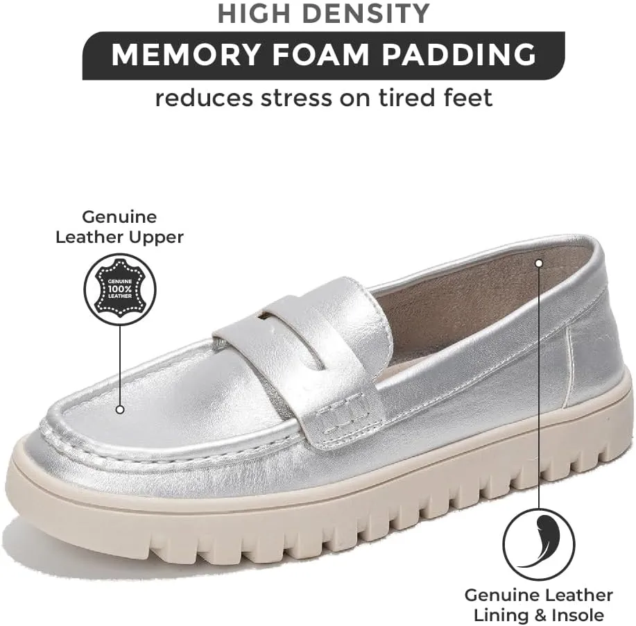 Project Cloud Genuine Leather Loafers for Women – Women's Fashion Sneakers, Non-Slip Work Shoes with Memory Foam Insole – Lightweight & Flexible Womens Loafers (Filide1)