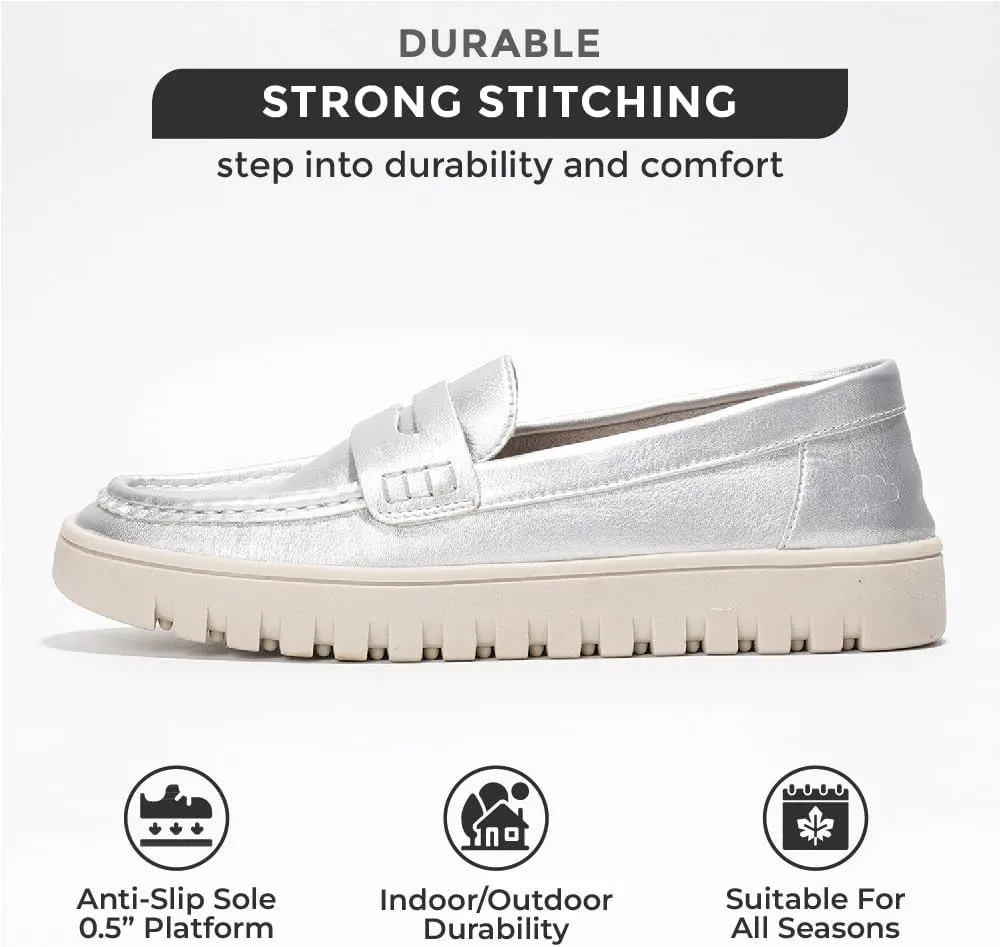 Project Cloud Genuine Leather Loafers for Women – Women's Fashion Sneakers, Non-Slip Work Shoes with Memory Foam Insole – Lightweight & Flexible Womens Loafers (Filide1)