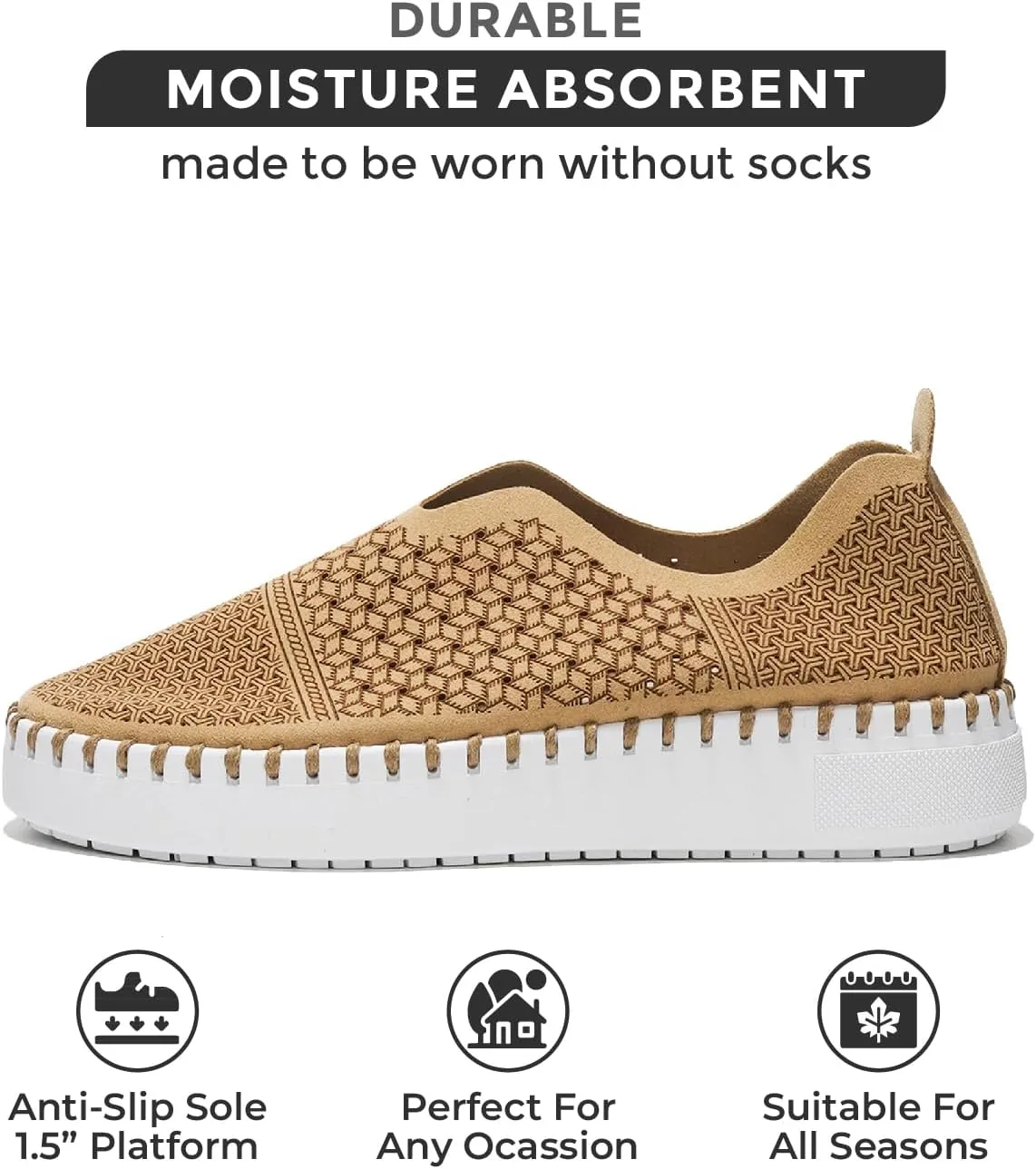 Project Cloud Platform Sneakers for Women - Leather Insole Loafers for Women with Memory Foam - Casual Slip On Womens Loafers with Flexible Outsole (Aster)