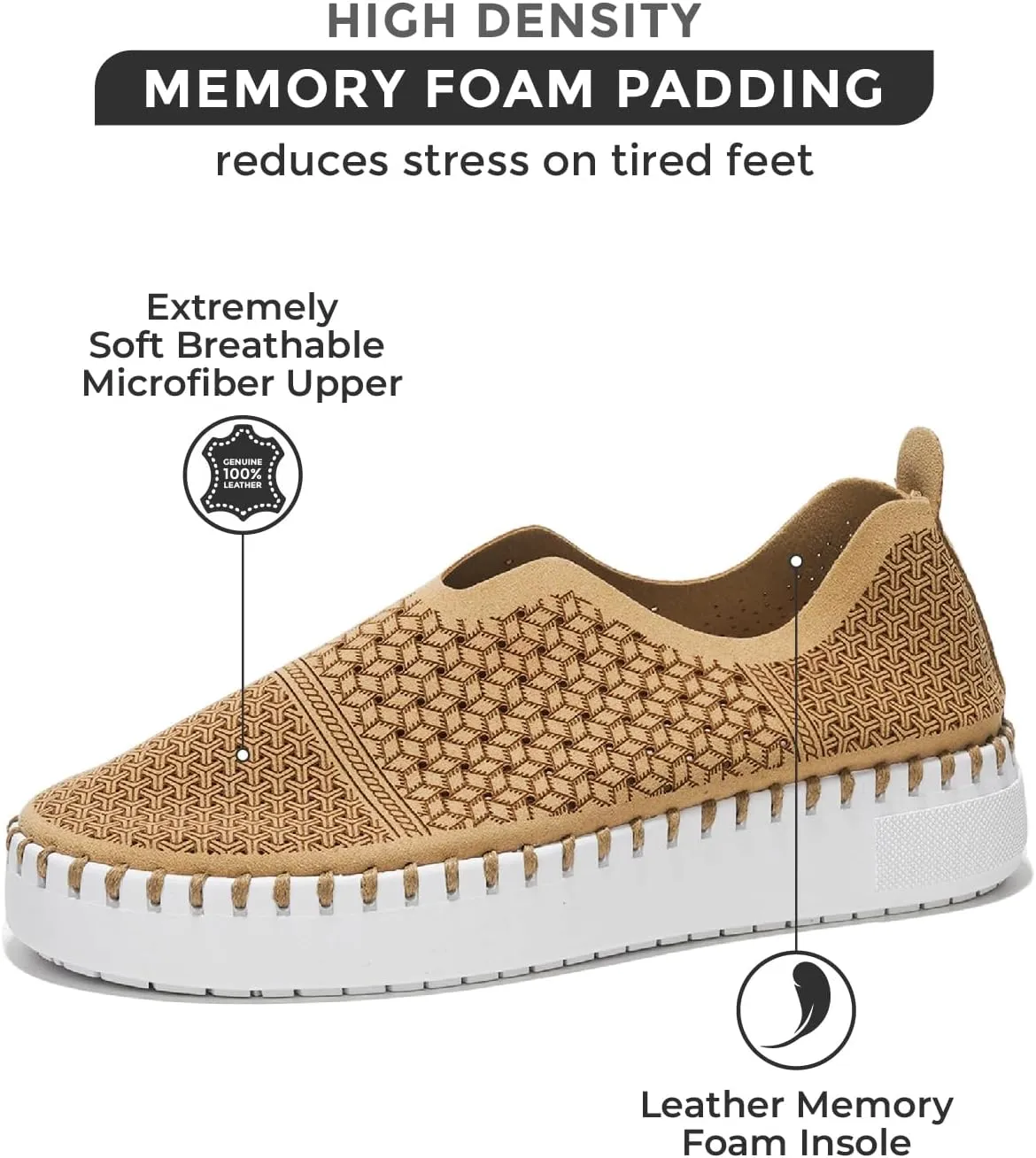 Project Cloud Platform Sneakers for Women - Leather Insole Loafers for Women with Memory Foam - Casual Slip On Womens Loafers with Flexible Outsole (Aster)