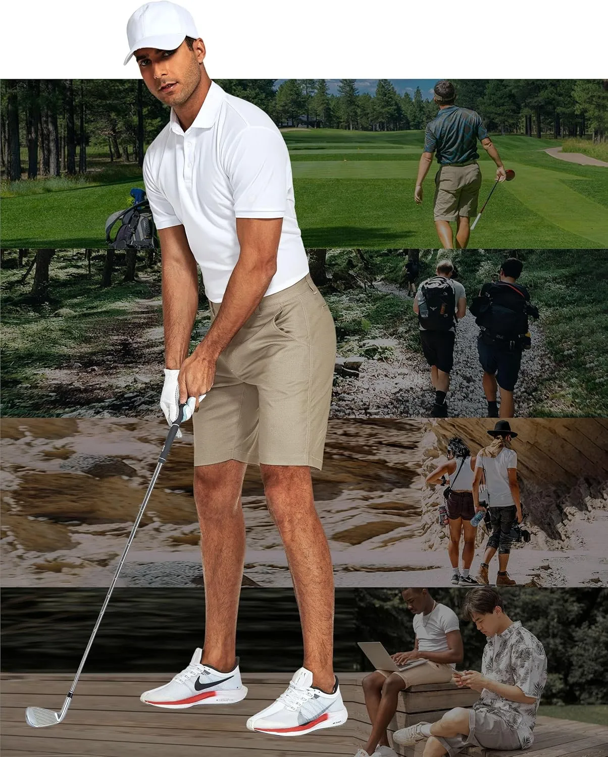 PULI Men's 10" Golf Shorts Dress Casual Summer Flat Front Lightweight Travel Short with Pockets