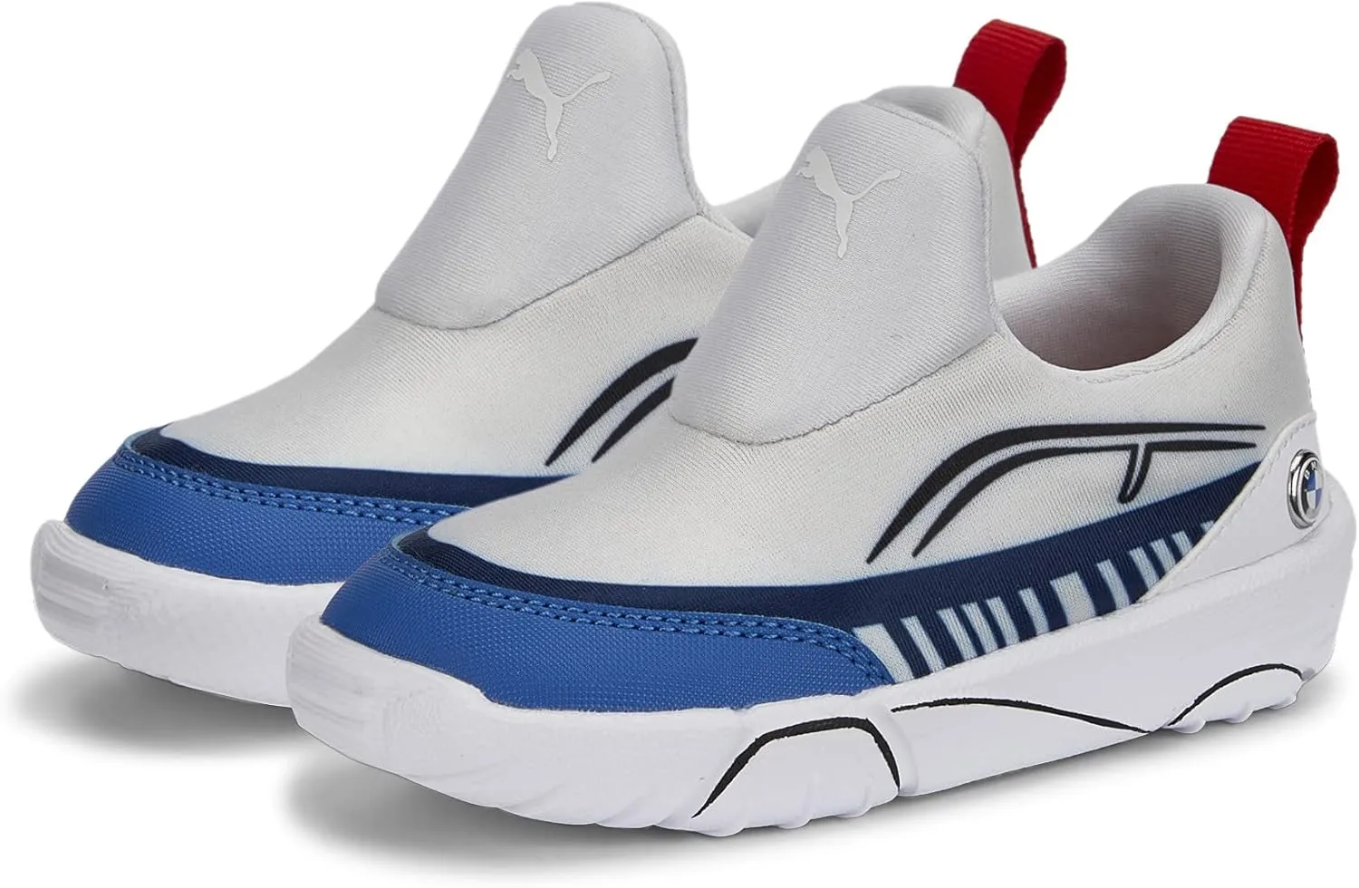 PUMA Unisex-Child Slip on Shoes BMW M Motorsport Bao Kart Sneaker, White Black-Estate Blue, 13.5 US Little Kid