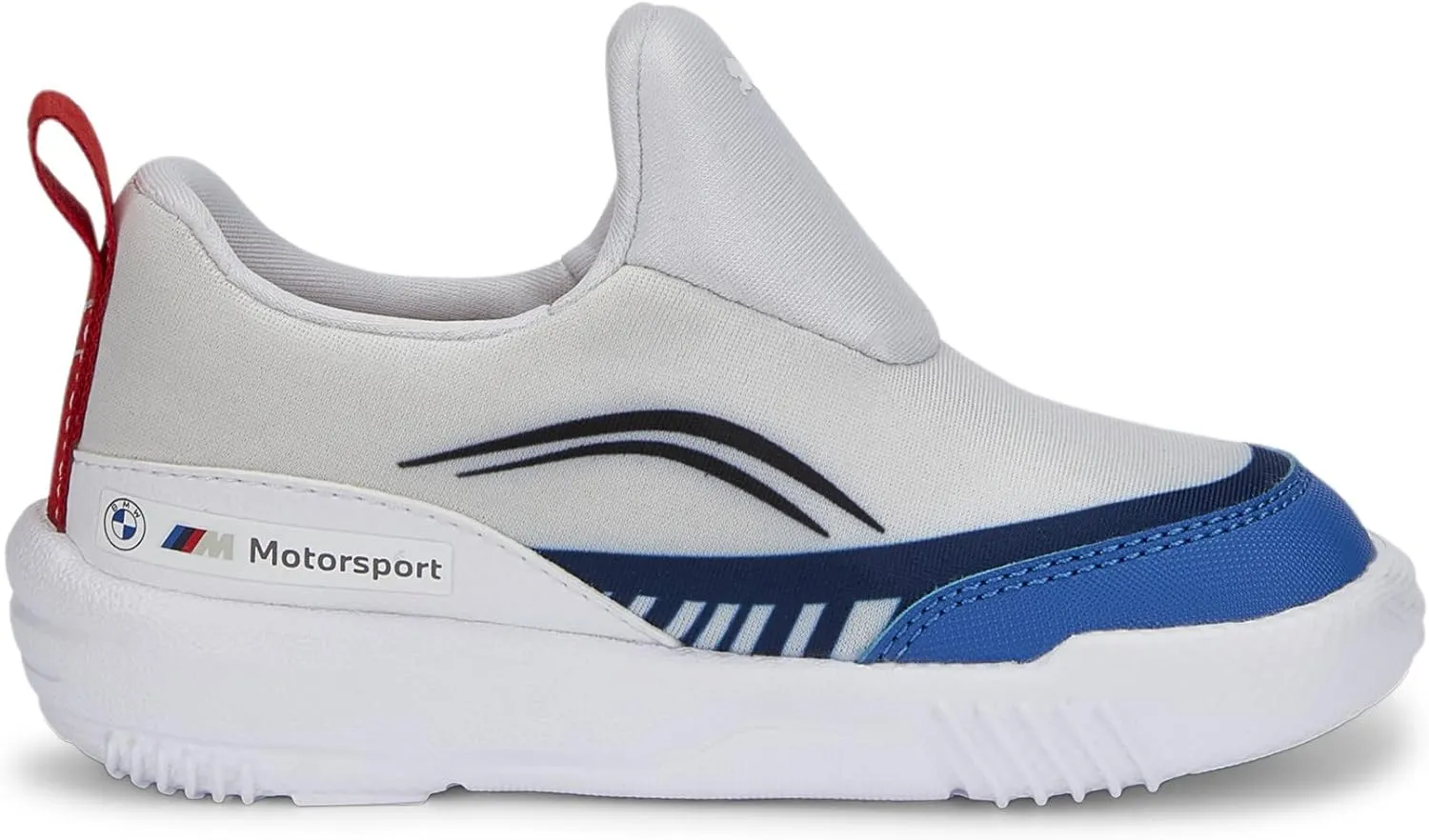 PUMA Unisex-Child Slip on Shoes BMW M Motorsport Bao Kart Sneaker, White Black-Estate Blue, 13.5 US Little Kid