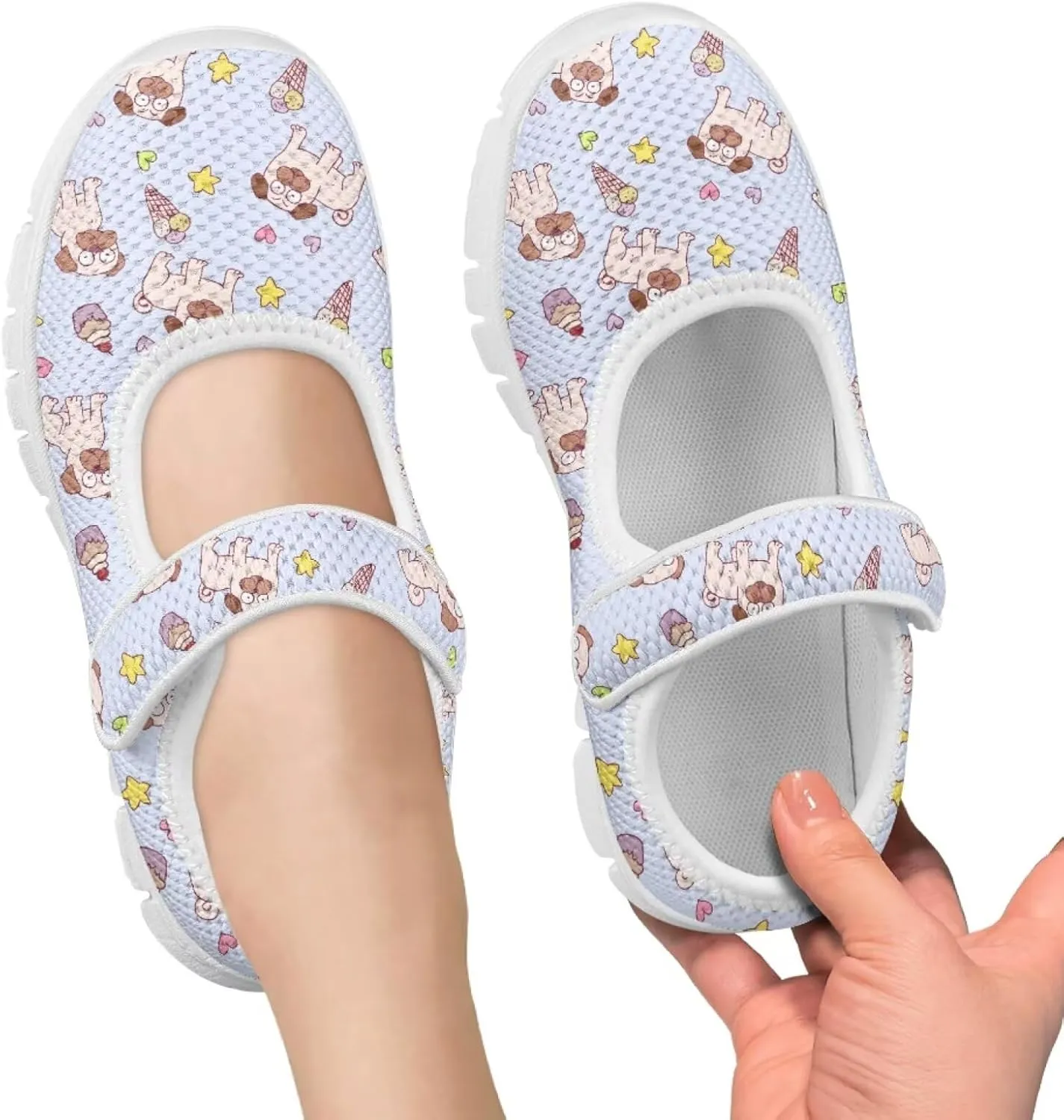 Puppy Print Mary Jane Shoes for Girls Toddler Dress Shoes Breathable Running Tennis Sneaker School Mesh Barefoot Shoes
