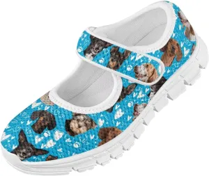 Puppy Print Mary Jane Shoes for Girls Toddler Dress Shoes Breathable Running Tennis Sneaker School Mesh Barefoot Shoes