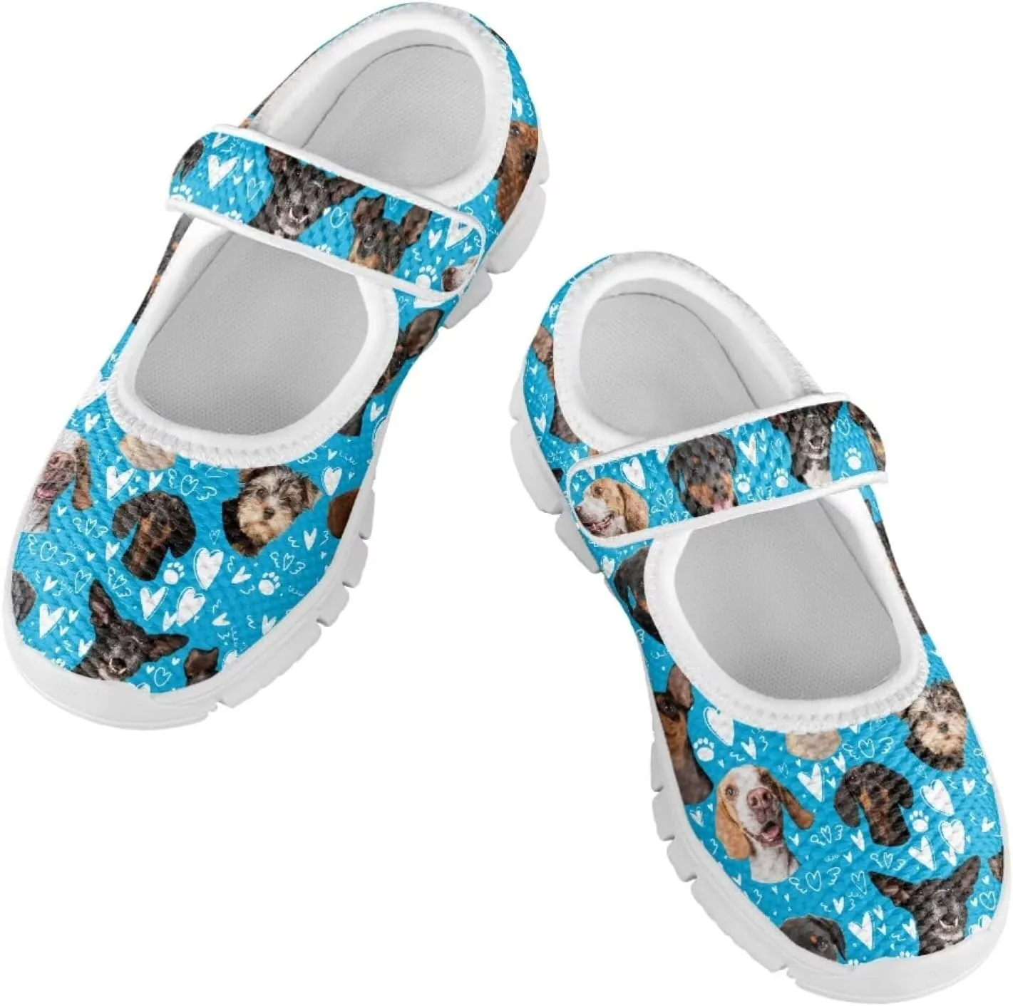 Puppy Print Mary Jane Shoes for Girls Toddler Dress Shoes Breathable Running Tennis Sneaker School Mesh Barefoot Shoes