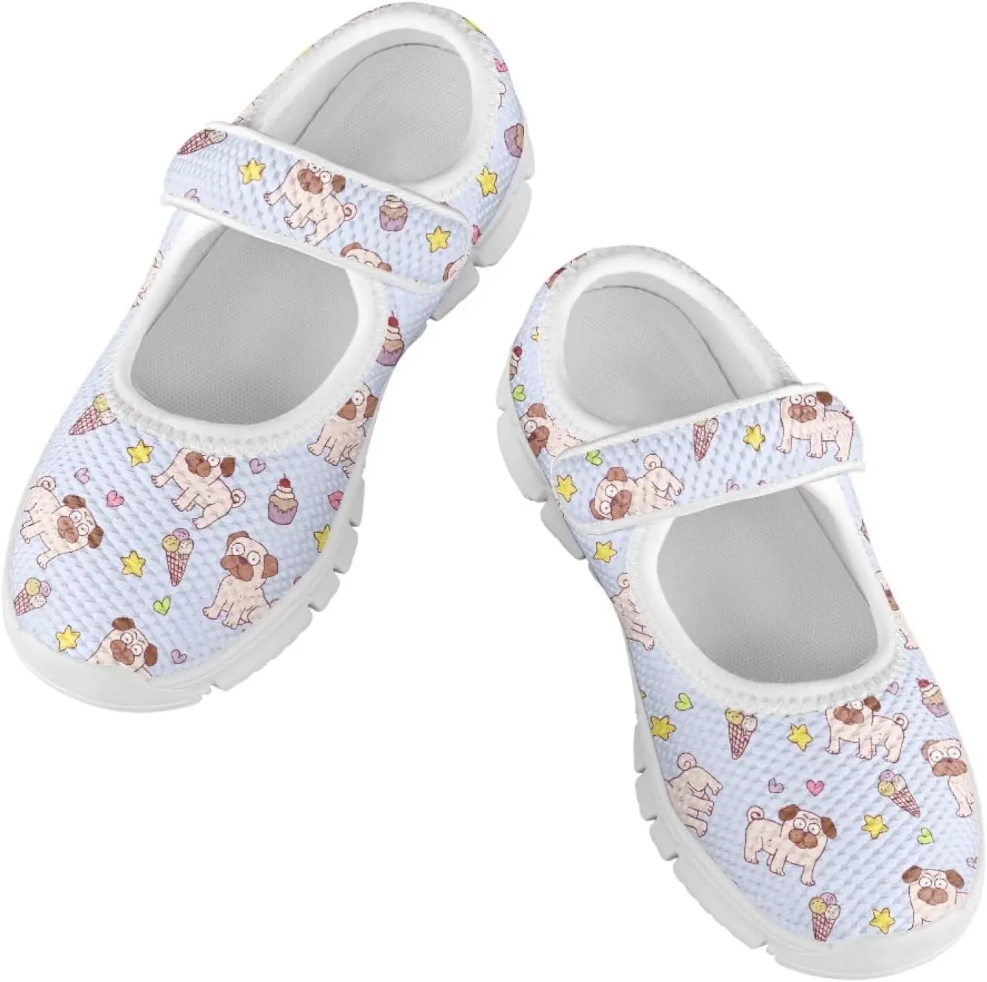 Puppy Print Mary Jane Shoes for Girls Toddler Dress Shoes Breathable Running Tennis Sneaker School Mesh Barefoot Shoes