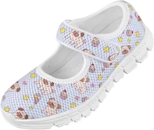 Puppy Print Mary Jane Shoes for Girls Toddler Dress Shoes Breathable Running Tennis Sneaker School Mesh Barefoot Shoes
