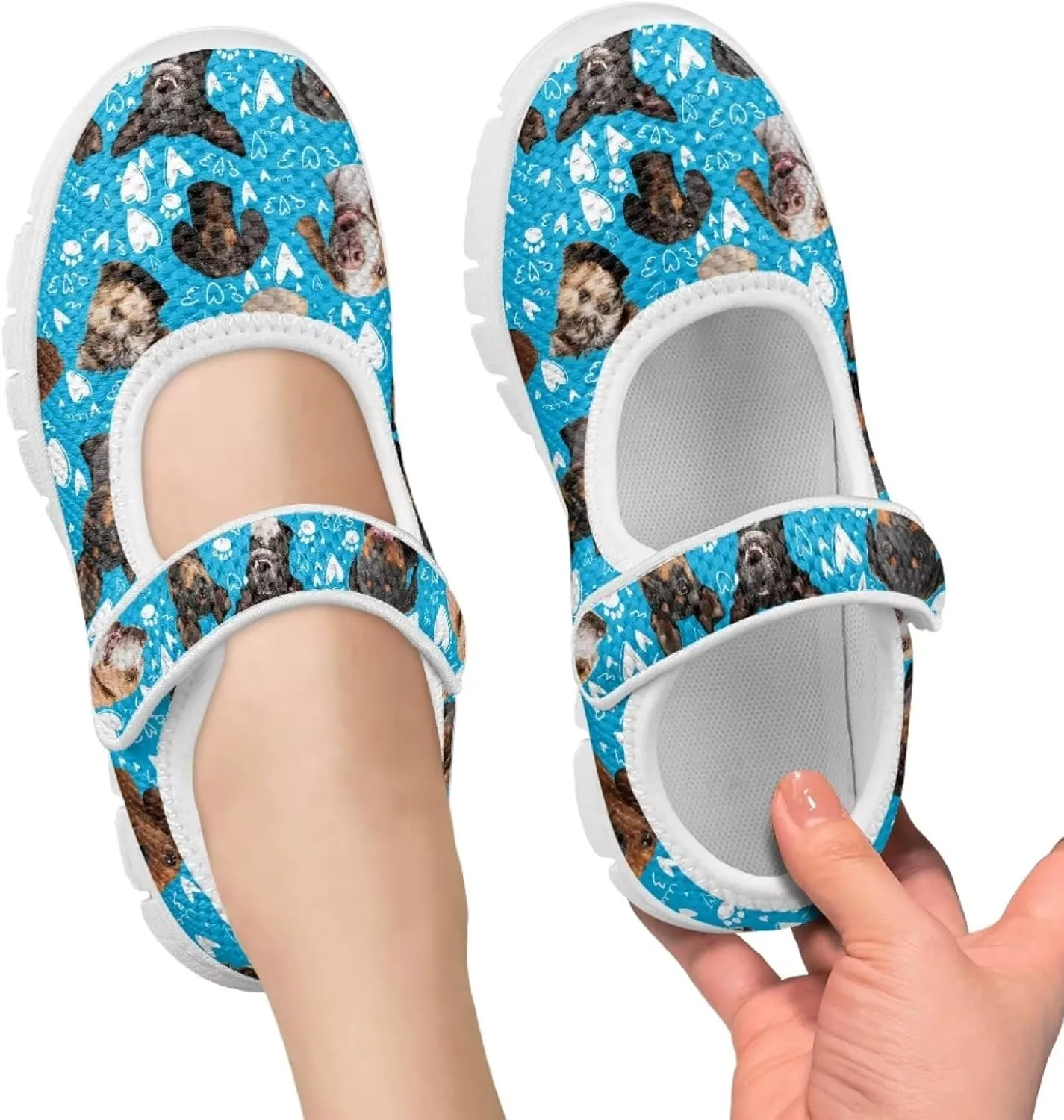 Puppy Print Mary Jane Shoes for Girls Toddler Dress Shoes Breathable Running Tennis Sneaker School Mesh Barefoot Shoes