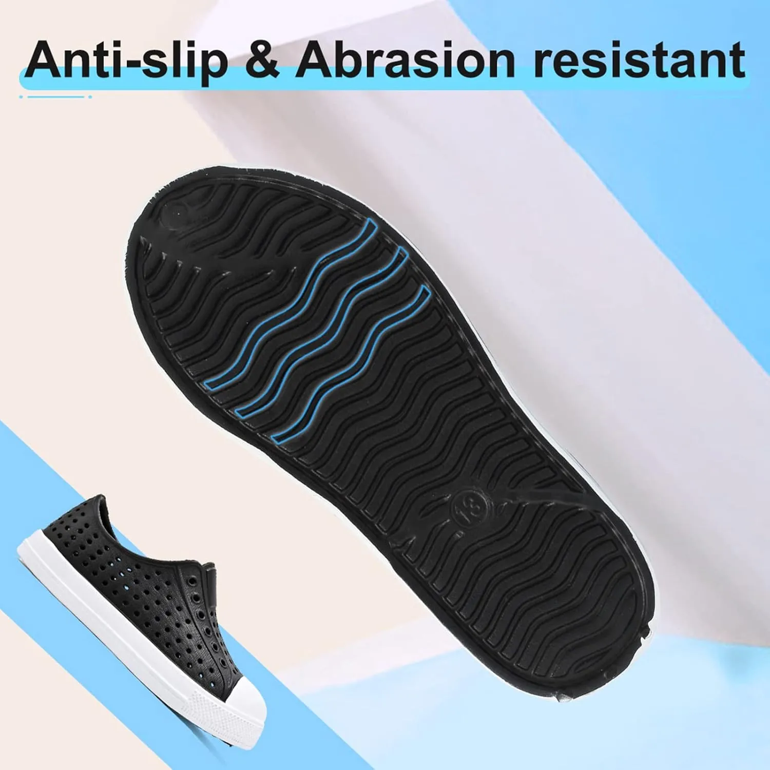 QLZ Toddler Kids Water Shoes for Boys Girls Garden Sandals Rubber Shoes Beach Sneakers, Slip-on Anti-Slip Lightweight Breathable Quick Dry Soft Flexible（Toddler/Little Kid/Big Kid）