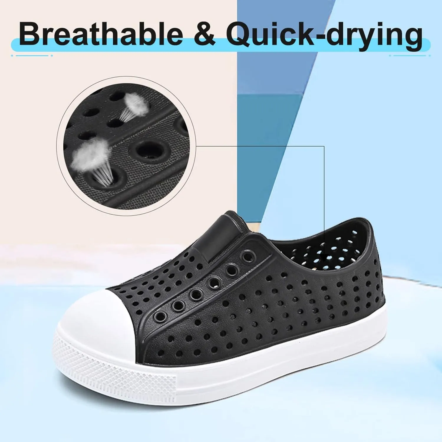 QLZ Toddler Kids Water Shoes for Boys Girls Garden Sandals Rubber Shoes Beach Sneakers, Slip-on Anti-Slip Lightweight Breathable Quick Dry Soft Flexible（Toddler/Little Kid/Big Kid）