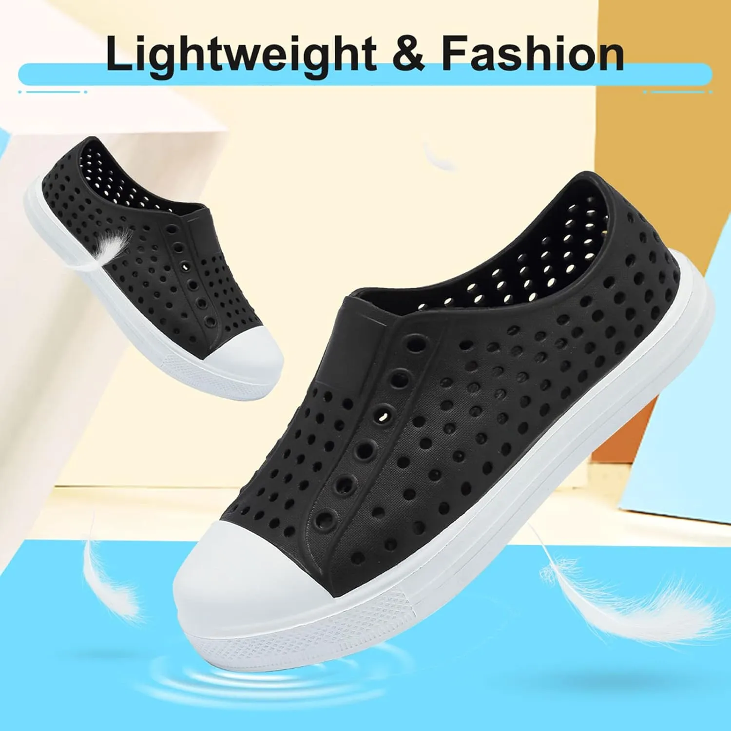 QLZ Toddler Kids Water Shoes for Boys Girls Garden Sandals Rubber Shoes Beach Sneakers, Slip-on Anti-Slip Lightweight Breathable Quick Dry Soft Flexible（Toddler/Little Kid/Big Kid）