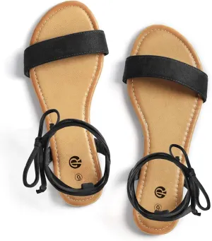 Rekayla Open Toe Tie Up Ankle Wrap Flat Sandals for Women