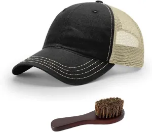Richardson 111 Garment Washed Trucker Snapback Hat Bundle with THP Hat & Clothing Brush