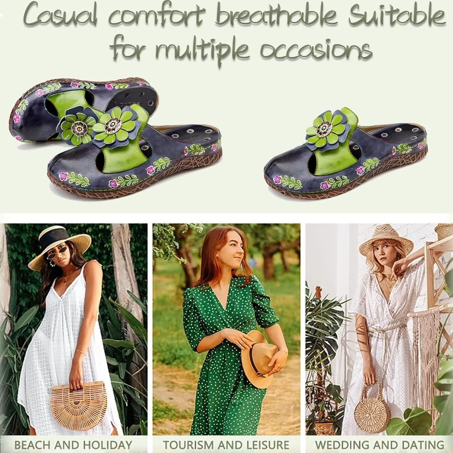 Riutiru Women's Handmade Vintage Ethnic Style Lambskin Sandals and Slippers - Fashion and lightweight Suitable for Any Occasion