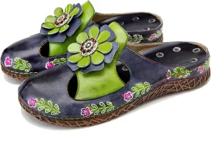 Riutiru Women's Handmade Vintage Ethnic Style Lambskin Sandals and Slippers - Fashion and lightweight Suitable for Any Occasion