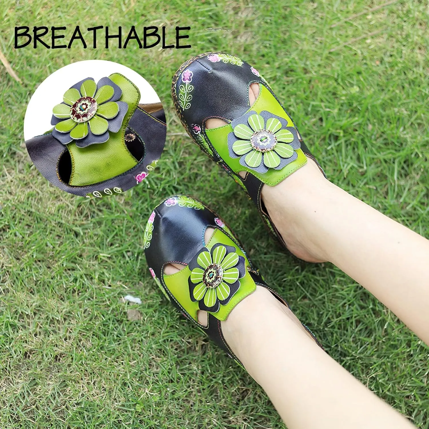 Riutiru Women's Handmade Vintage Ethnic Style Lambskin Sandals and Slippers - Fashion and lightweight Suitable for Any Occasion