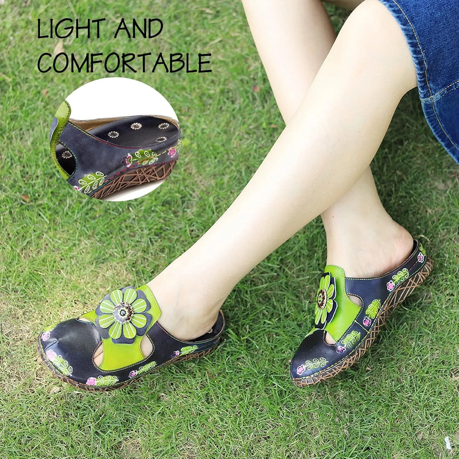 Riutiru Women's Handmade Vintage Ethnic Style Lambskin Sandals and Slippers - Fashion and lightweight Suitable for Any Occasion